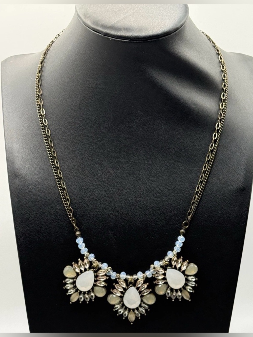 Statement Teardrop Crystal Necklace in White and Opal